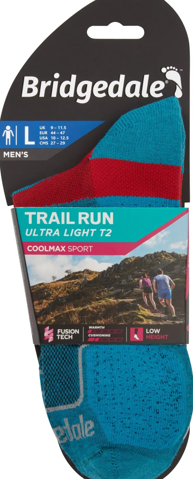 Bridgedale Socks|Socks-Mens TRAIL RUN Ultralight T2 Coolmax Sport Low Socks - Blue