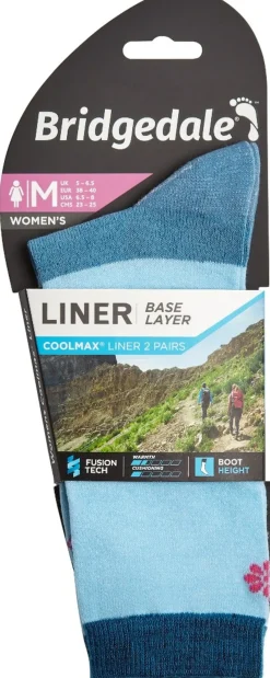 Bridgedale Socks|Socks-Womens Coolmax Liner Socks - Twin Pack - Sky