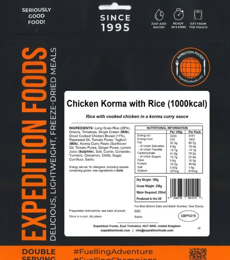Expedition Foods Lunch/ Dinner-Chicken Korma with Rice - 1000kcal