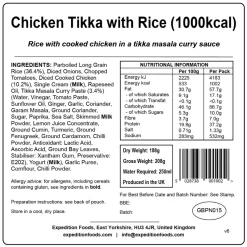 Expedition Foods Lunch/ Dinner-Chicken Tikka with Rice - 1000kcal