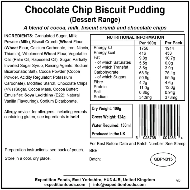 Expedition Foods Dessert-Chocolate Chip Biscuit Pudding - Dessert Range
