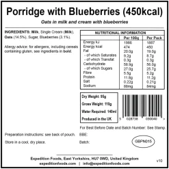 Expedition Foods Breakfast-Porridge with Blueberries - 450kcal