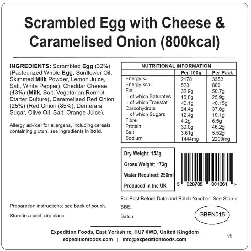 Expedition Foods Breakfast-Scrambled Egg with Cheese and Caramelised Onion - 800kcal