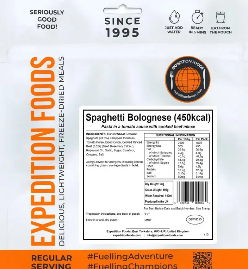 Expedition Foods Lunch/ Dinner-Spaghetti Bolognese - 450kcal
