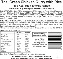 Expedition Foods Lunch/ Dinner-Thai Green Chicken Curry with Rice - 800kcal