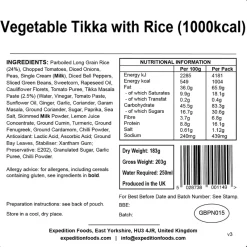 Expedition Foods Lunch/ Dinner-Vegetable Tikka with Rice - 1000kcal