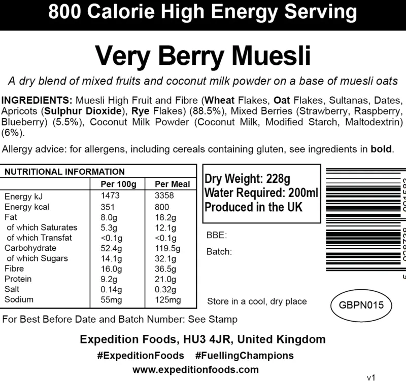 Expedition Foods Breakfast-Very Berry Muesli - 800kcal