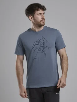 Montane T-Shirts & Baselayers-Mens Abstract Mountain T-Shirt - Stone Blue