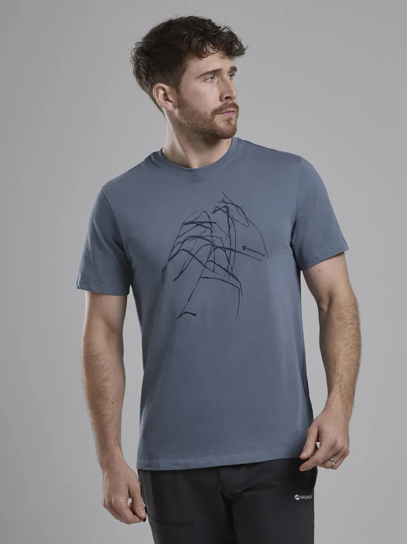 Montane T-Shirts & Baselayers-Mens Abstract Mountain T-Shirt - Stone Blue