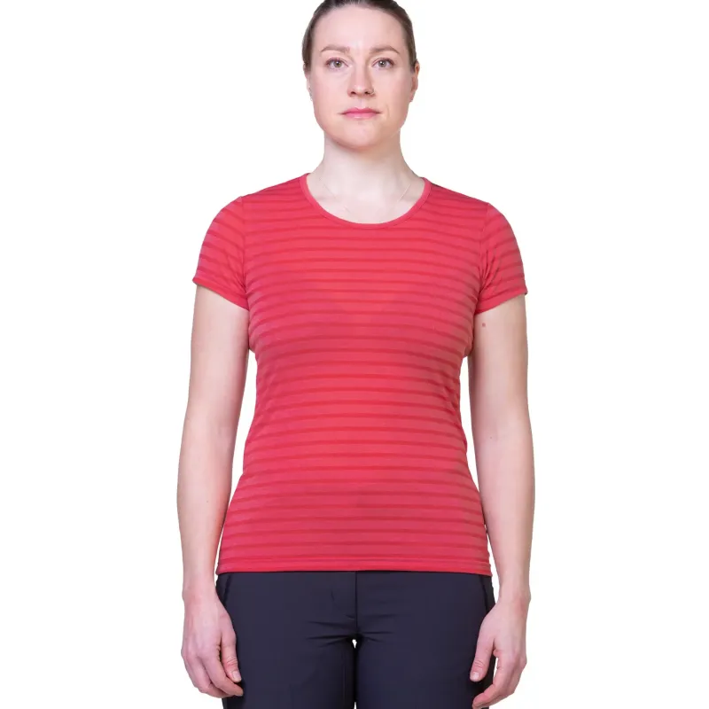Mountain Equipment T-Shirts & Baselayers-Womens Groundup Stripe Tee - Rosewood Stripe