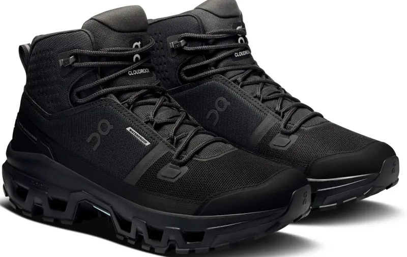 On Hiking Shoes & Boots|Walking Shoes-Mens Cloudrock Mid Waterproof Shoes - Black-Black