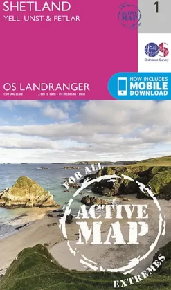 Ordnance Survey Maps And Books-OS Landranger Active map 1 - Shetland - Yell Unst and Fetlar