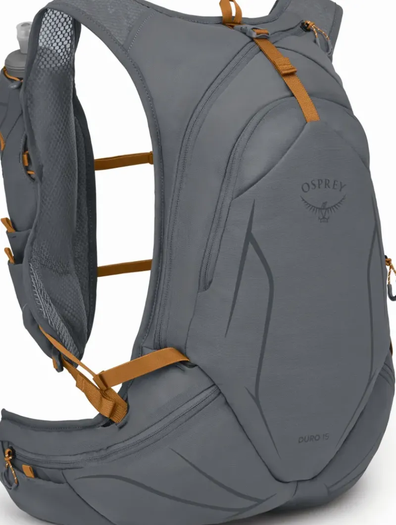 Osprey Fast & Light Rucksacks And Vests-Duro 15 with Flasks - Phantom Grey-Toffee Orange