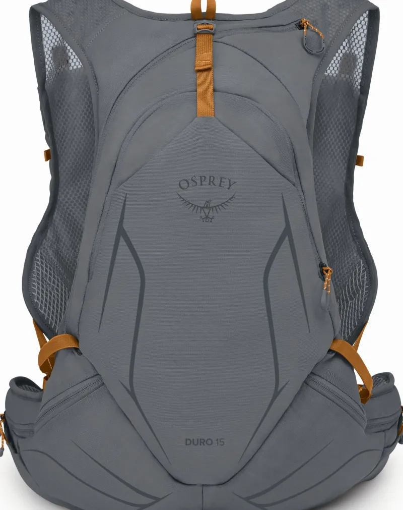 Osprey Fast & Light Rucksacks And Vests-Duro 15 with Flasks - Phantom Grey-Toffee Orange