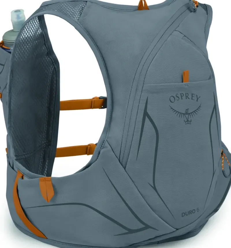 Osprey Fast & Light Rucksacks And Vests-Duro 6 with Flasks - Phantom Grey-Toffee Orange