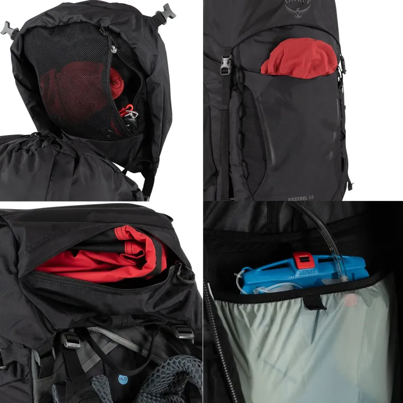 Osprey Backpacking Packs-Kestrel 68 Rucksack - Black