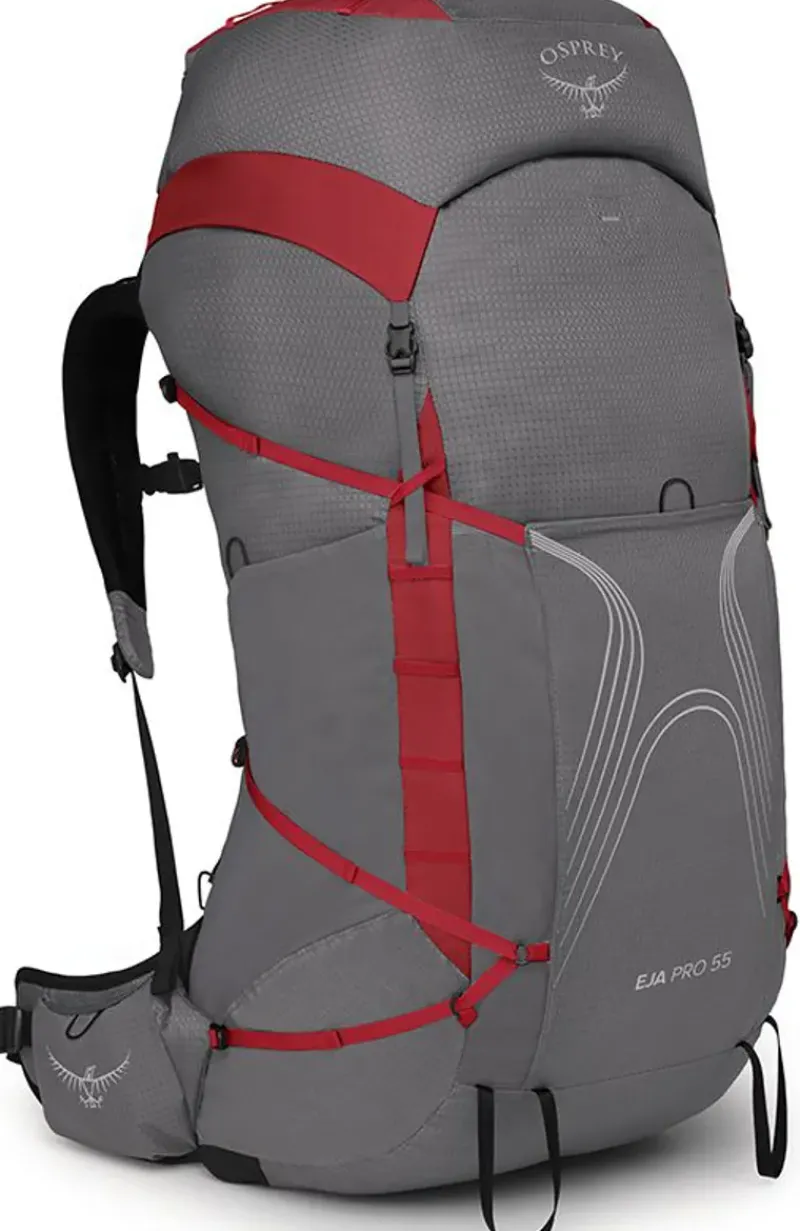 Osprey Backpacking Packs-Womens Eja Pro 55 Rucksack - Dale Grey-Poinsettia Red