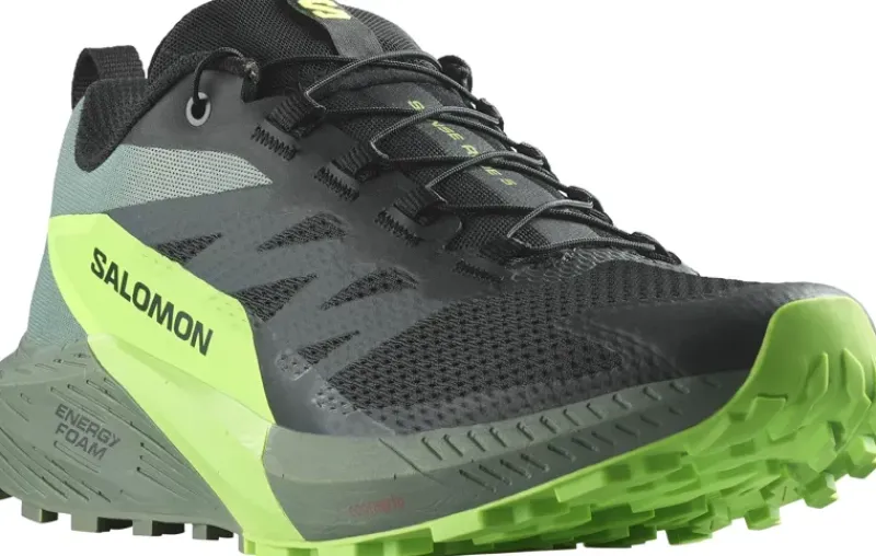 Salomon Hiking Shoes & Boots|Running Shoes-Mens Sense Ride 5 Shoes - Black-Laurel Wreath-Green Gecko
