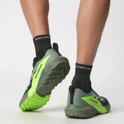 Salomon Hiking Shoes & Boots|Running Shoes-Mens Sense Ride 5 Shoes - Black-Laurel Wreath-Green Gecko