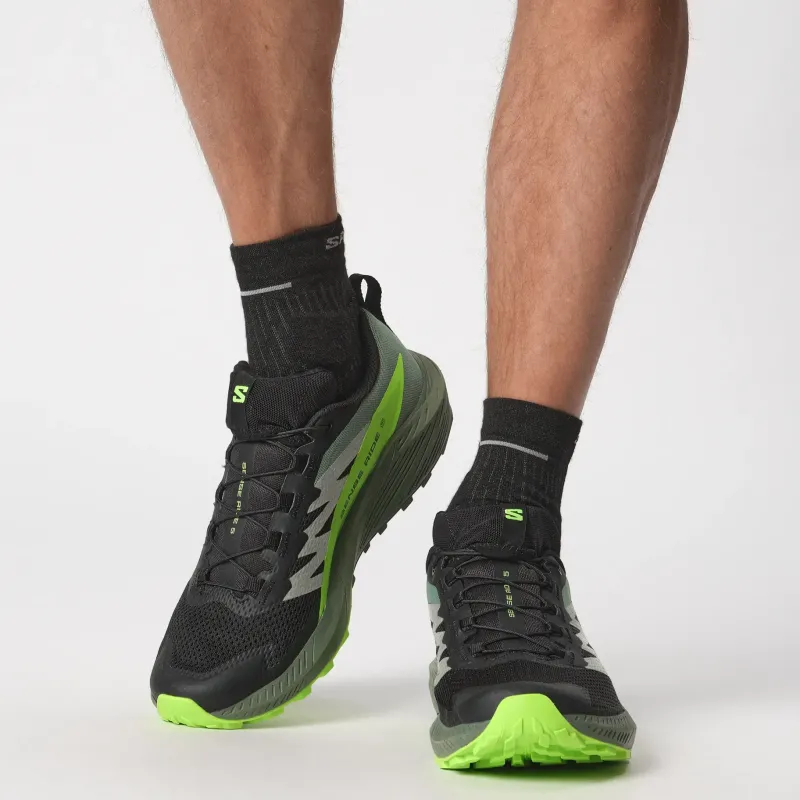Salomon Hiking Shoes & Boots|Running Shoes-Mens Sense Ride 5 Shoes - Black-Laurel Wreath-Green Gecko