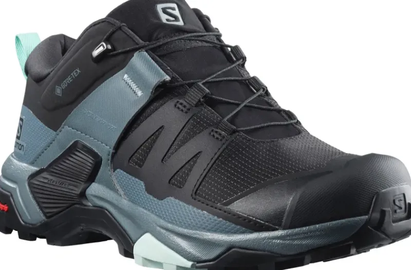 Salomon Walking Shoes-Womens X Ultra 4 GTX Hiking Shoes - Black-Stormy Weather-Opal Blue