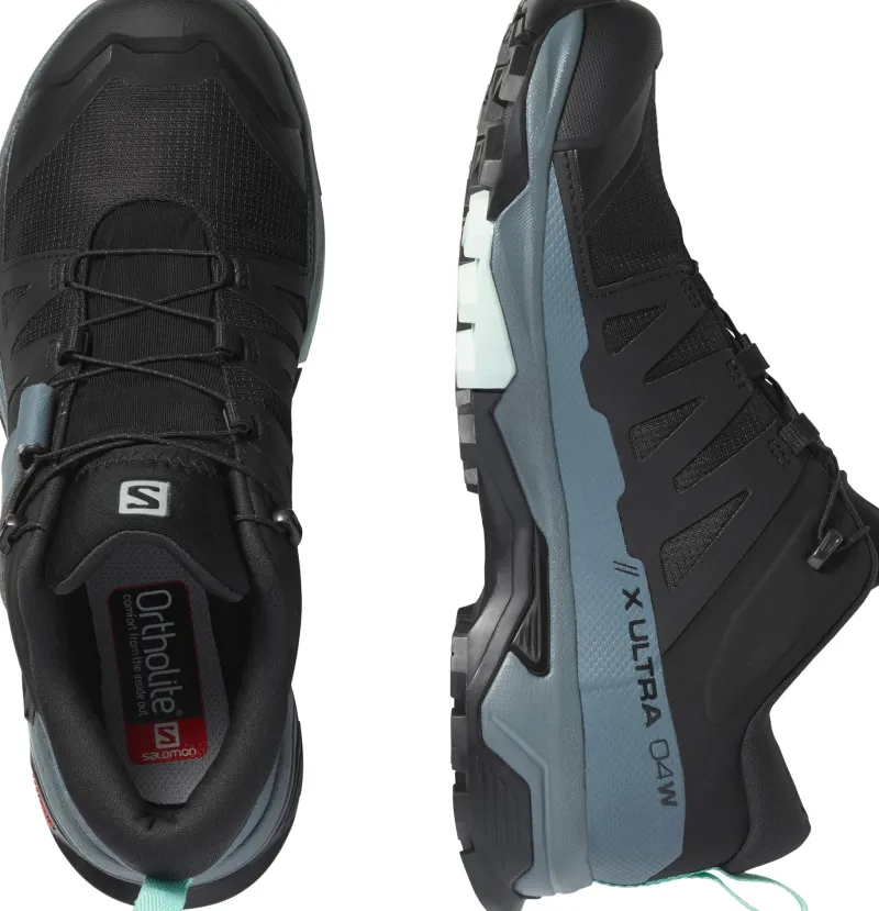 Salomon Walking Shoes-Womens X Ultra 4 GTX Hiking Shoes - Black-Stormy Weather-Opal Blue